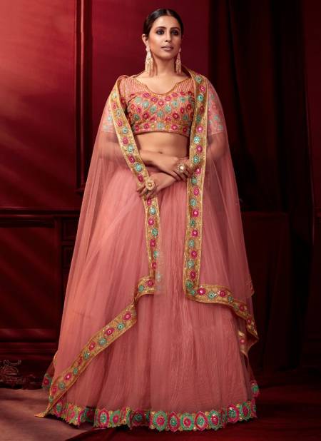 Pink Colour Shreematee Sunehri Heavy Wedding Wear Net Lehenga Collection 101